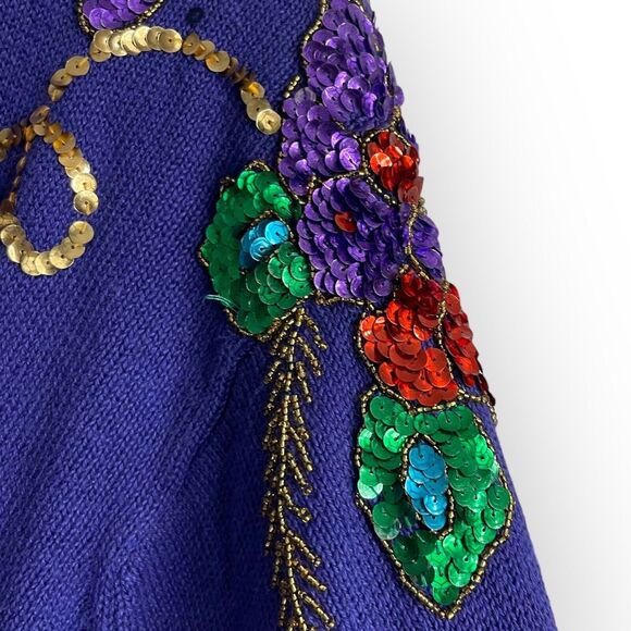 Vintage SML Sport LTD Tunic Sweater Women's Medium Purple Sequin Beaded Glam 80s - Picture 9 of 12